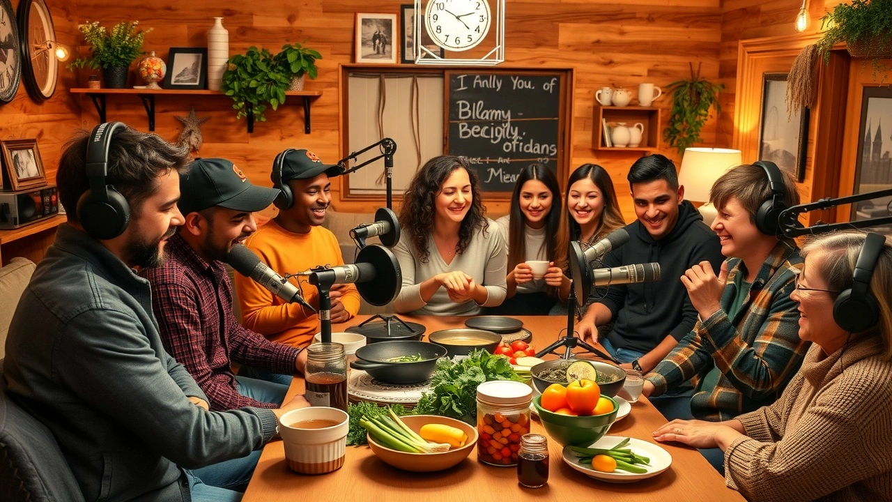 Enregistrement de podcast avec des gens autour d'une table