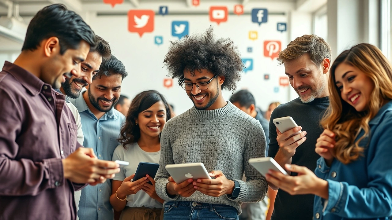Groupe de personnes utilisant les reseaux sociaux pour interagir