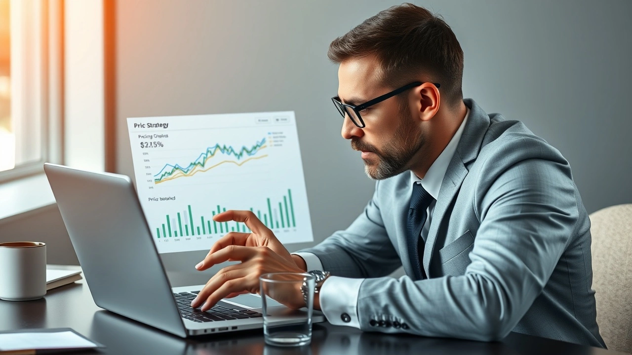 personne d'affaires regardant un graphique de prix sur ordinateur