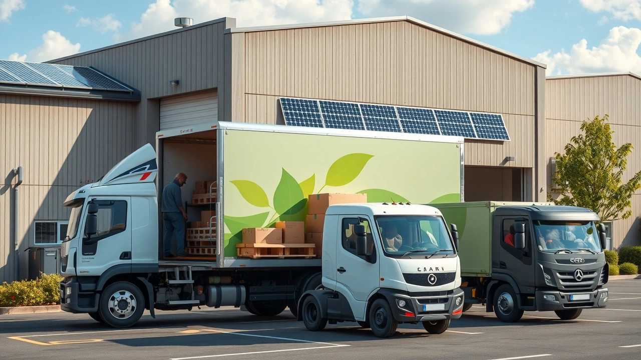 Camion de livraison déchargeant des emballages durables