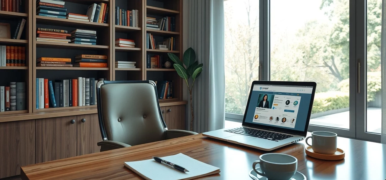 Image d'un bureau à domicile stylé montrant la vente de formations en ligne