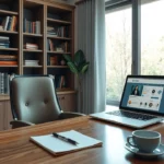 Image d'un bureau à domicile stylé montrant la vente de formations en ligne