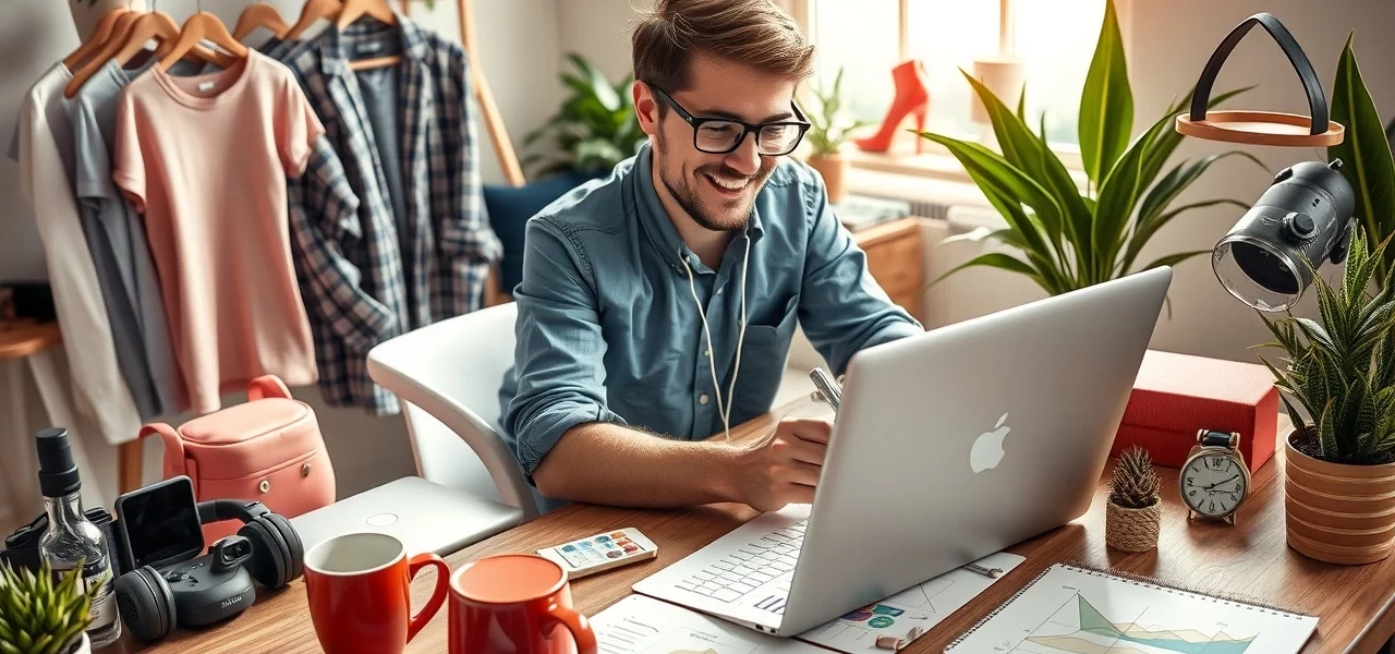 Une image montrant un entrepreneur analysant des tendances de produits pour réussir dans le commerce électronique.