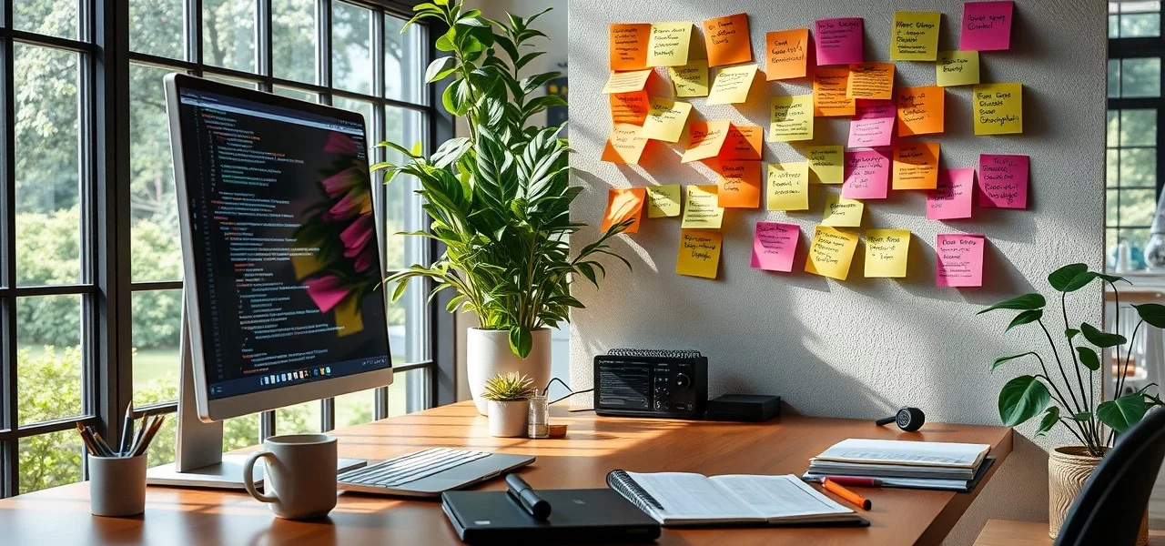 Un espace de travail moderne pour le développement web, illustrant la création d'un site web optimisé.