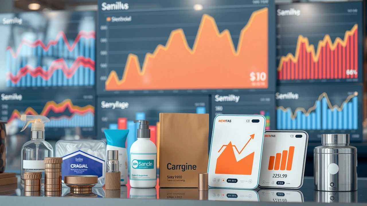 produits e-commerce et graphiques de tendances de vente