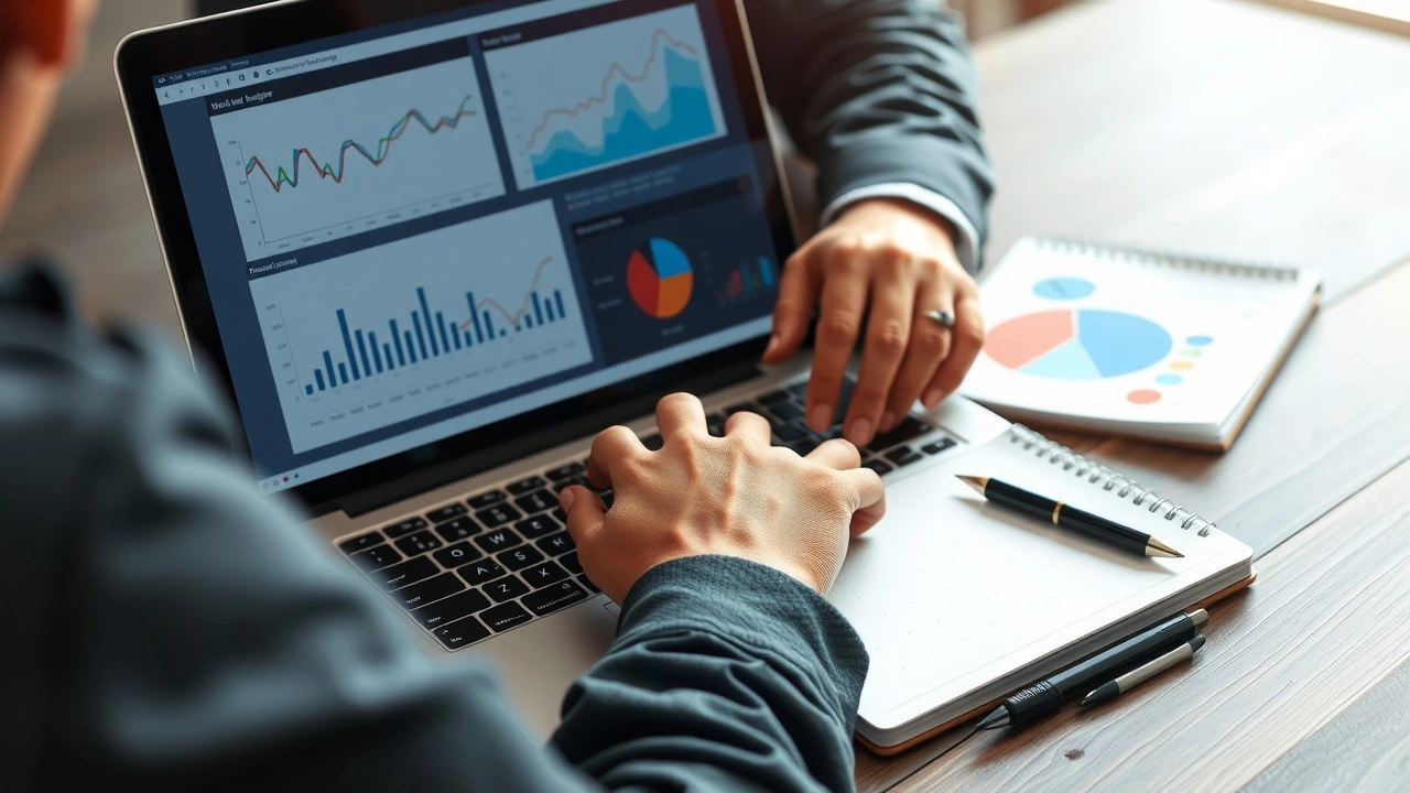 person analysant des graphiques sur un ordinateur portable