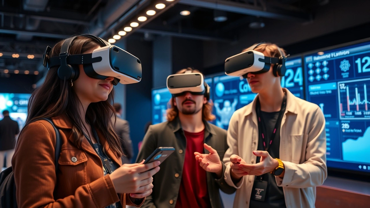 Consommateurs utilisant des casques VR dans un espace virtuel