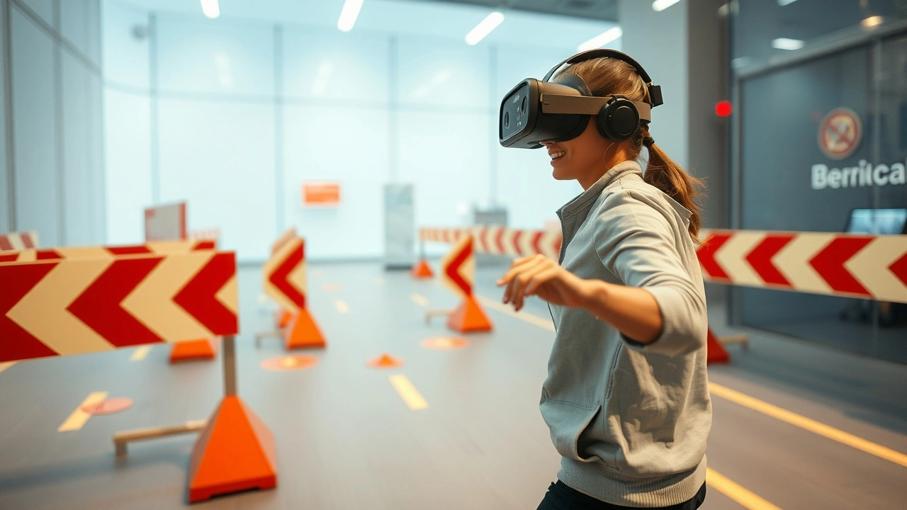 une personne dans un environnement virtuel avec des obstacles