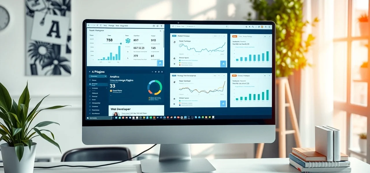 Un espace de travail moderne pour le développement web mettant en avant des interfaces de plugins.