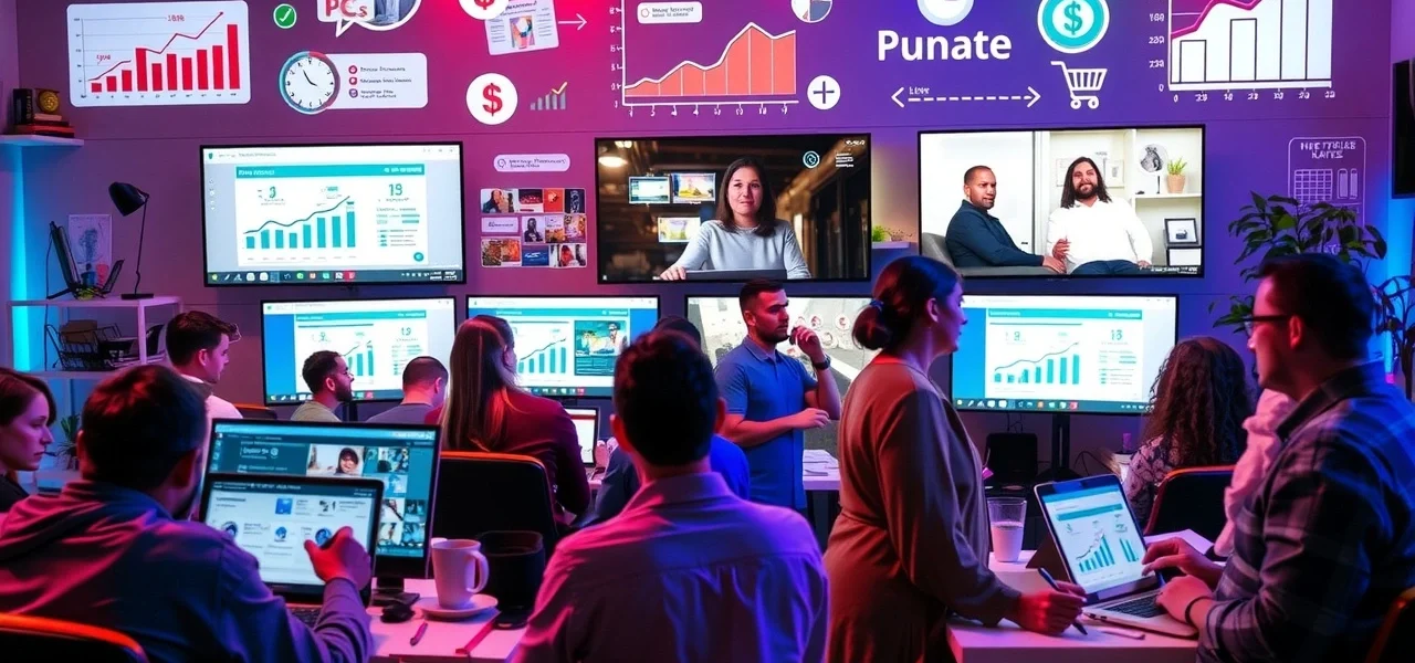 Une scène d'événements en ligne où des personnes assistent à une conférence virtuelle, illustrant la génération de revenus passifs.