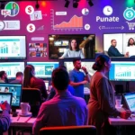 Une scène d'événements en ligne où des personnes assistent à une conférence virtuelle, illustrant la génération de revenus passifs.