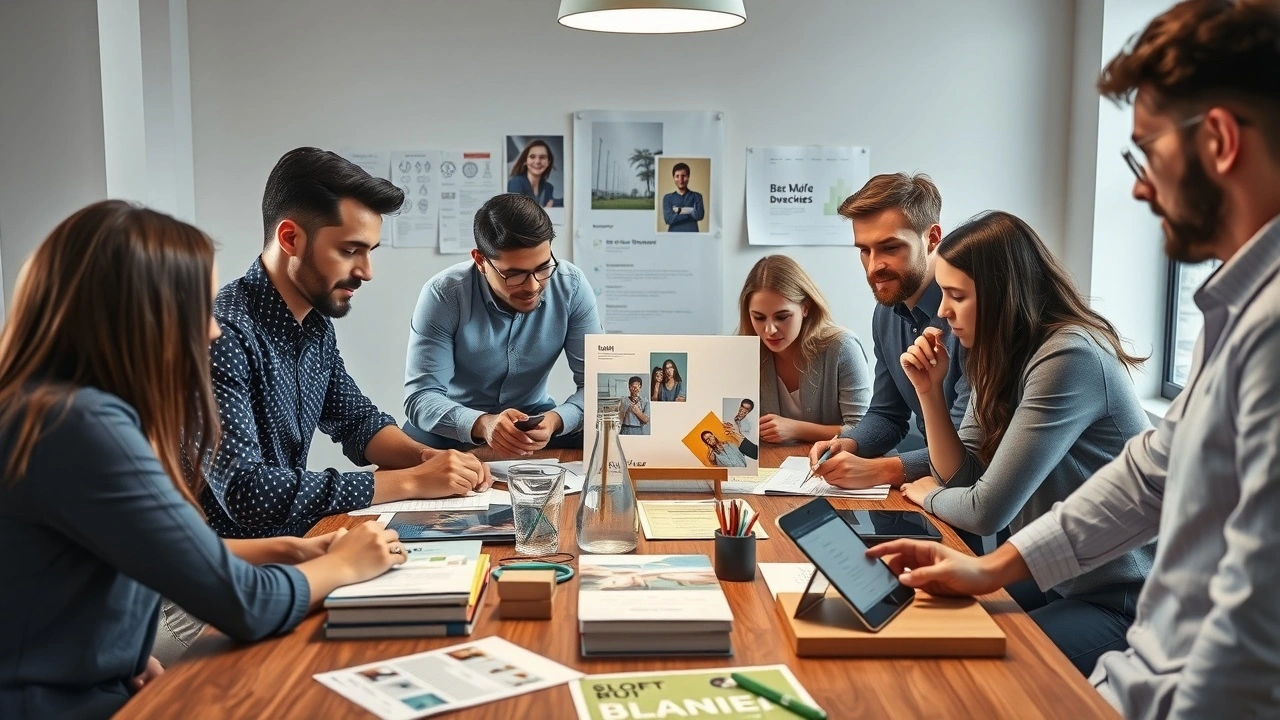 groupe divers discutant de l'identite de marque