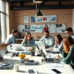 Une equipe diverse travaillant sur une strategie de lancement pour le commerce électronique.