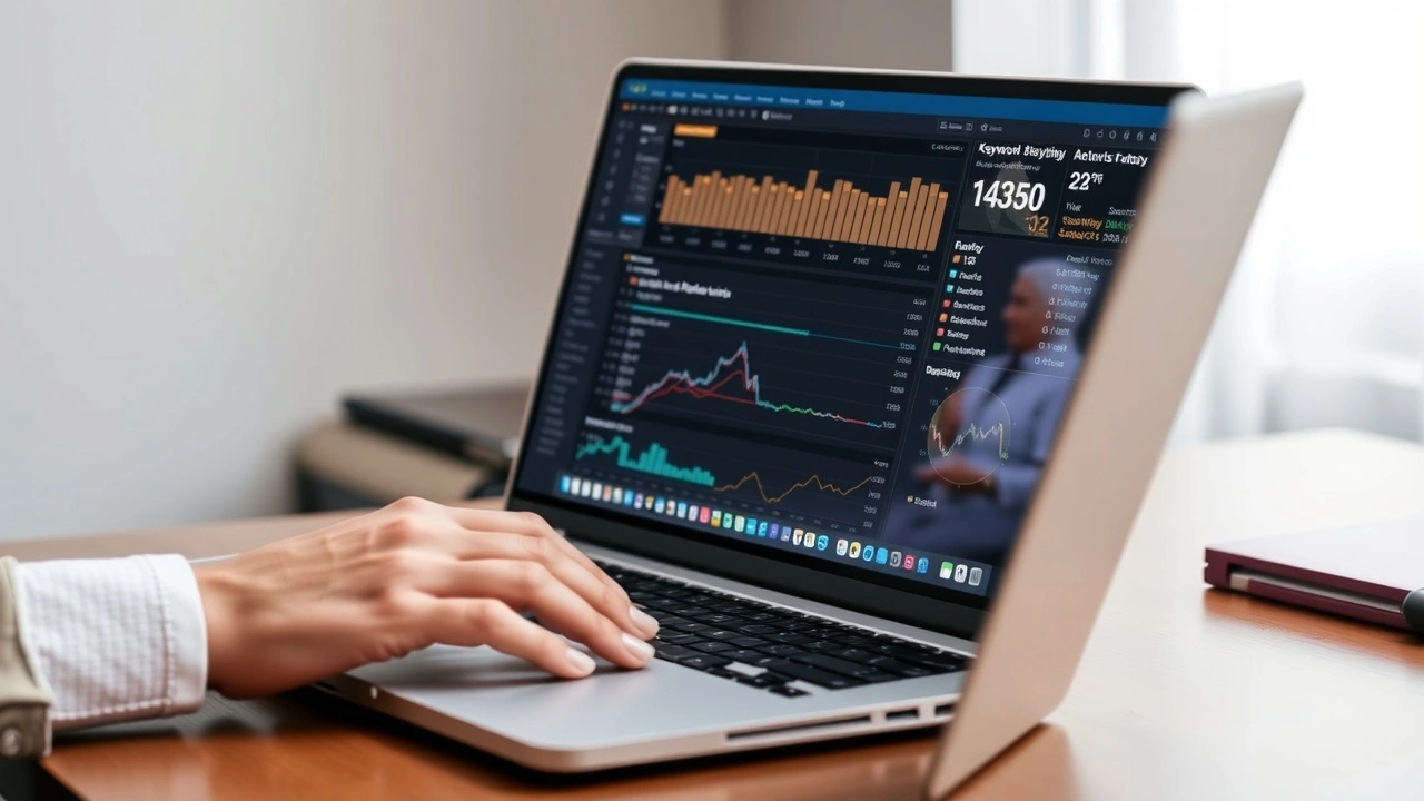 person avec un ordinateur analysant des données de mots-clés