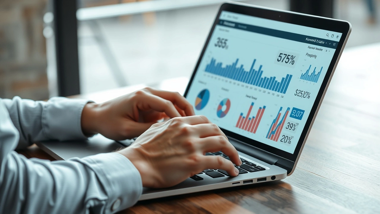 analyse de mots-clés sur un ordinateur portable avec graphiques