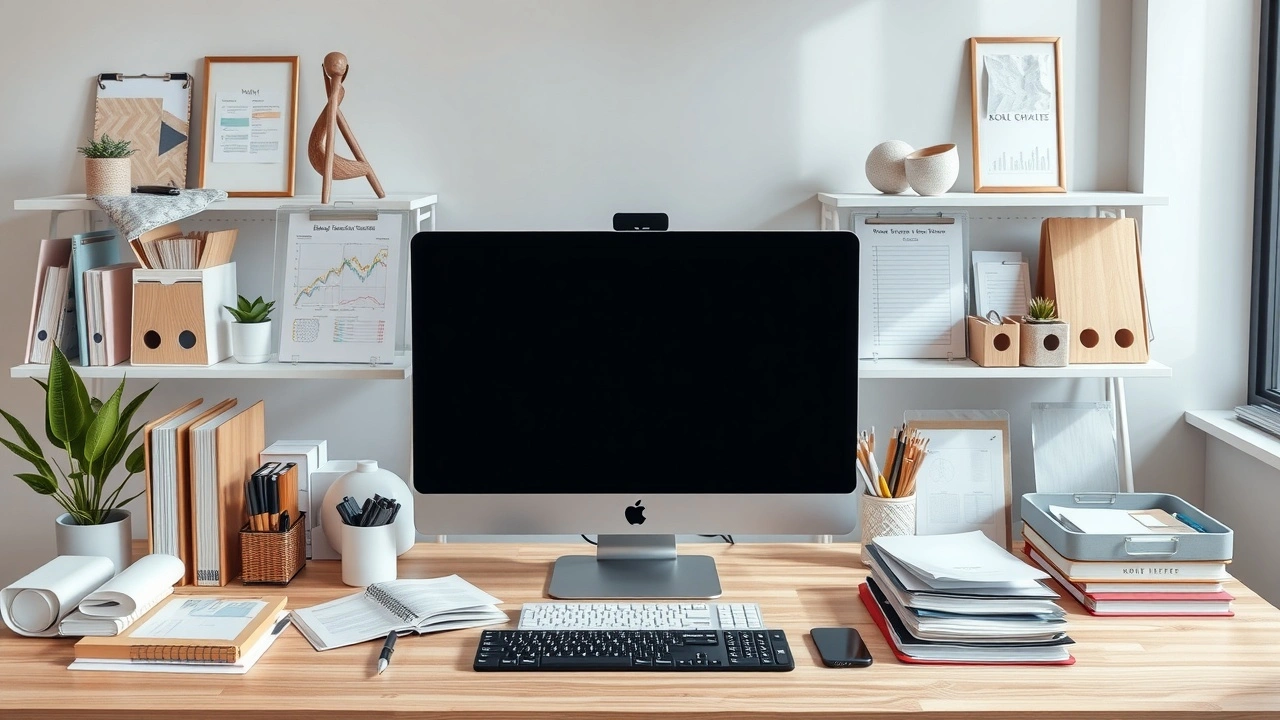 bureau bien organisé avec matériel de planification