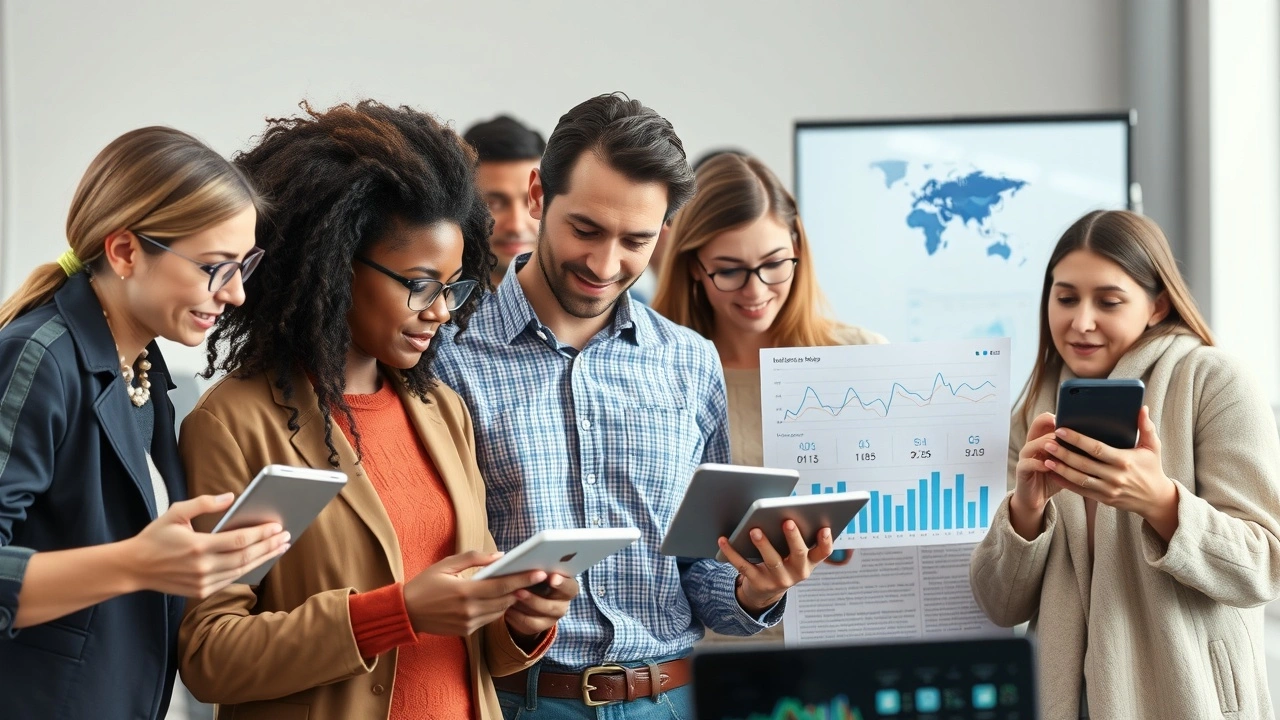 groupe divers de personnes utilisant des appareils numériques