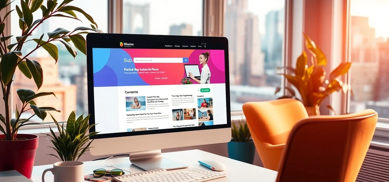 Bureau moderne avec un ordinateur ouvert sur un site d'abonnement