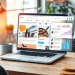 Une représentation photoréaliste d'un bureau numérique illustrant des stratégies de contenu généré par les utilisateurs pour l'amélioration du SEO.