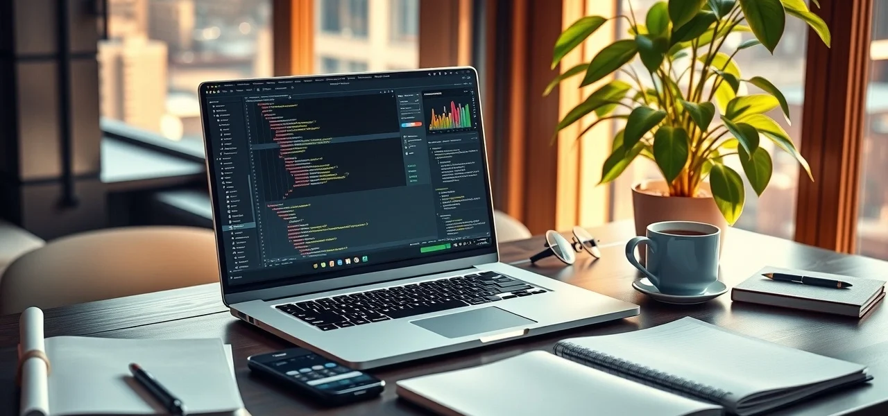 Une scène de bureau moderne illustrant la création d'un site web professionnel.