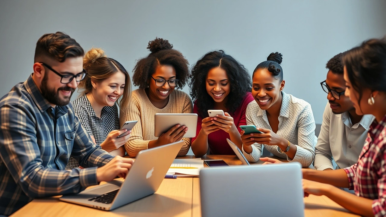 groupe de personnes créant du contenu sur des appareils numériques