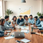 Une image illustrant un groupe diversifié de personnes en réunion pour développer des stratégies de contenu.