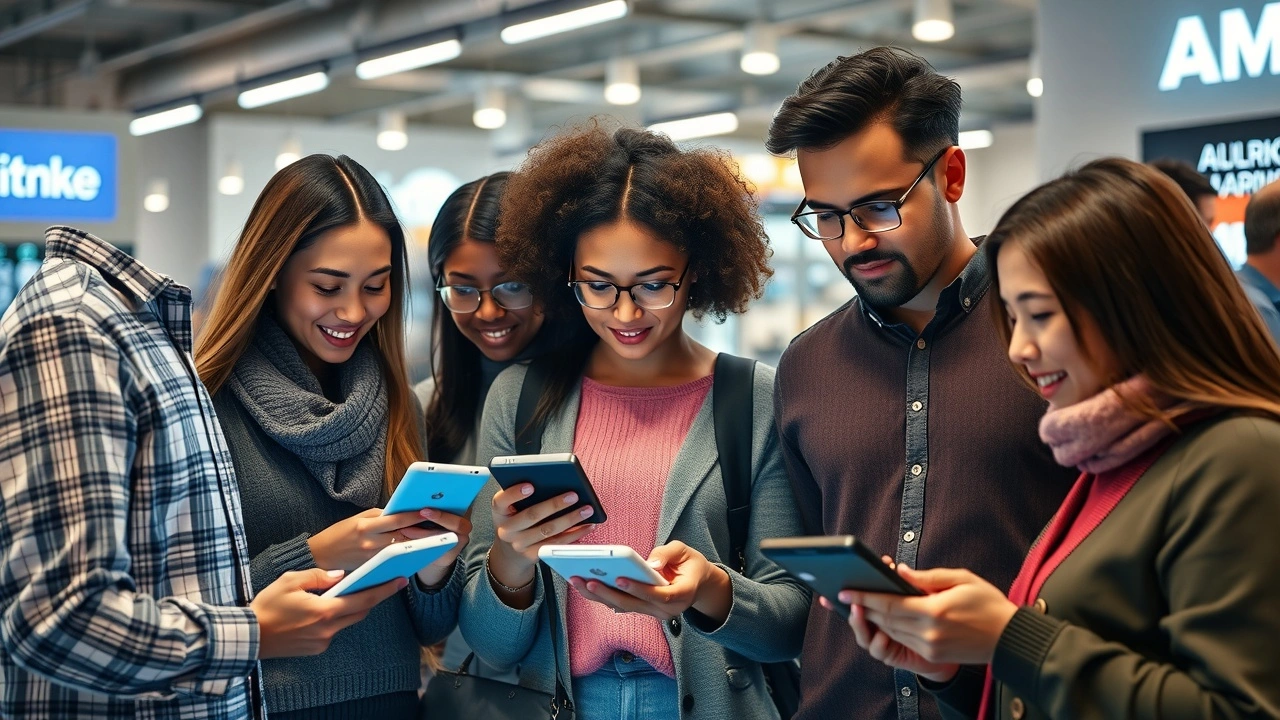 groupe de consommateurs utilisant des dispositifs numériques