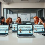 Une équipe de professionnels collaborant sur un projet de site web pour une entreprise locale.