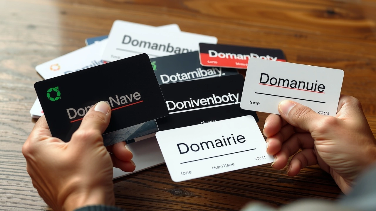 person examine des cartes de noms de domaine
