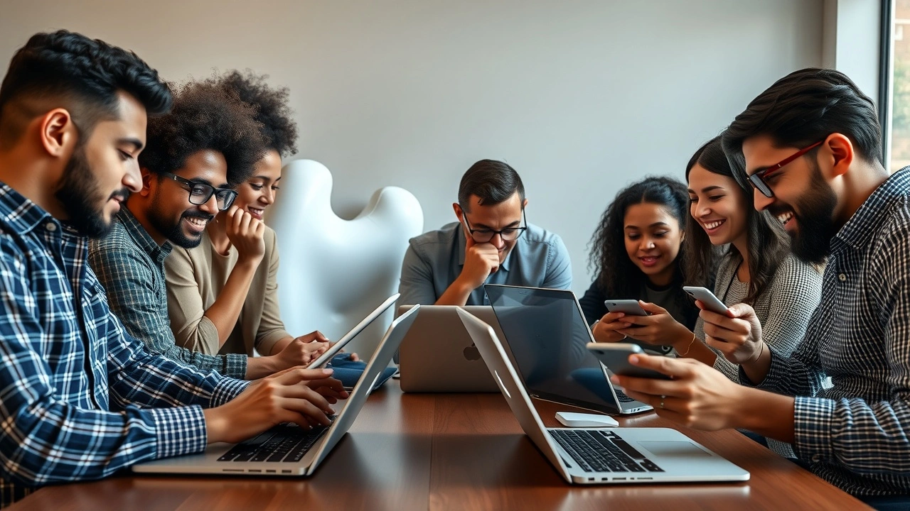 groupe divers de personnes créant du contenu en ligne