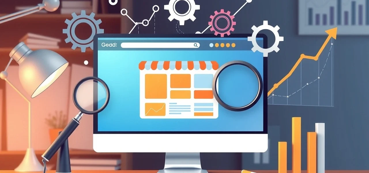 Une illustration photoréaliste d'un site e-commerce optimisé pour les moteurs de recherche.