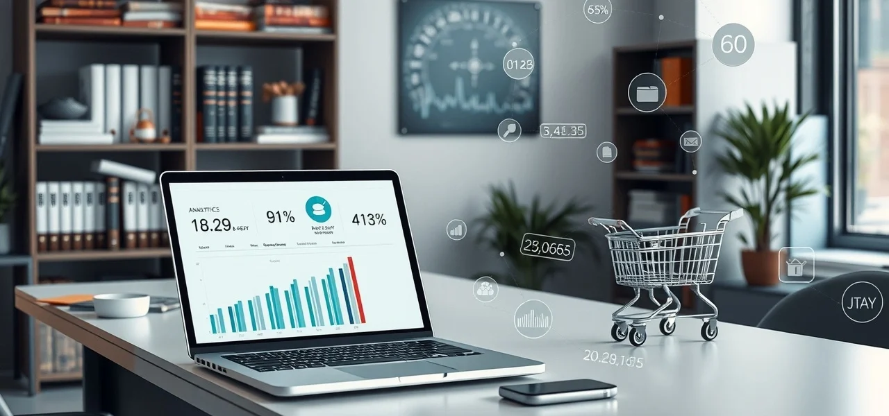 Une scène moderne montrant l'intégration de l'intelligence artificielle dans une stratégie e-commerce.