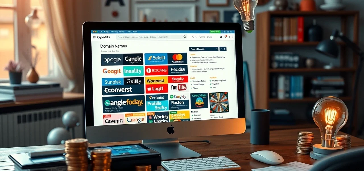 Illustration d'un marché en ligne pour l'achat et la vente de noms de domaine