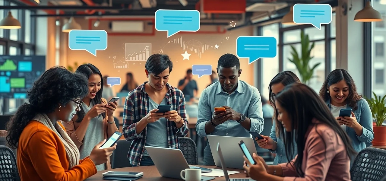 Une illustration moderne des tendances du commerce conversationnel impactant le marketing digital.