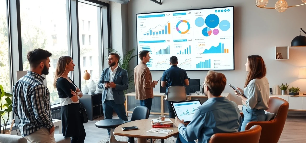 Un bureau moderne d'e-commerce avec des professionnels analysant des données de comportement des clients.