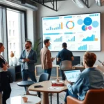 Un bureau moderne d'e-commerce avec des professionnels analysant des données de comportement des clients.