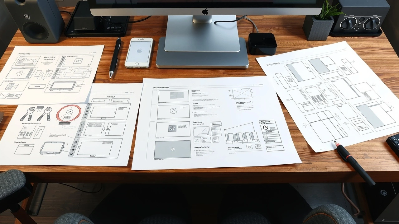 bureau avec esquisses et outils de conception dinterface utilisateur