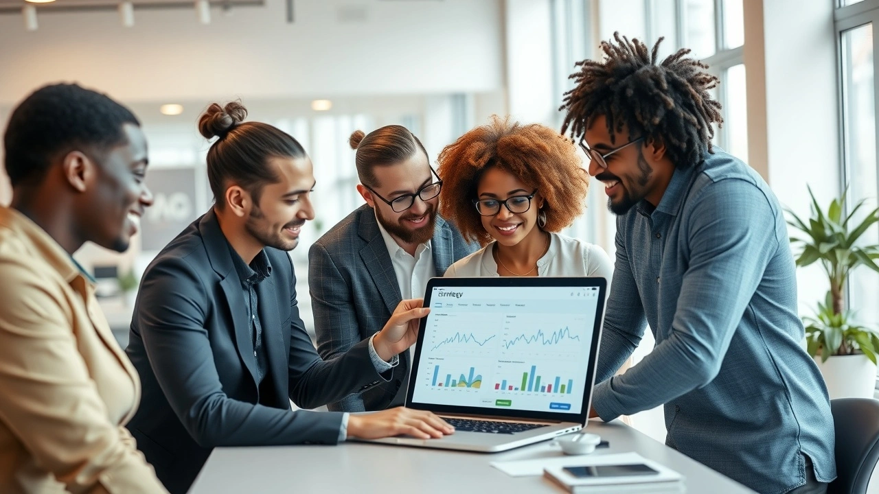 équipe en discussion autour d'un ordinateur portable