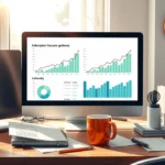 Une scène moderne d'un espace de travail montrant des graphiques et des tableaux sur un écran d'ordinateur, illustrant la croissance des revenus récurrents.