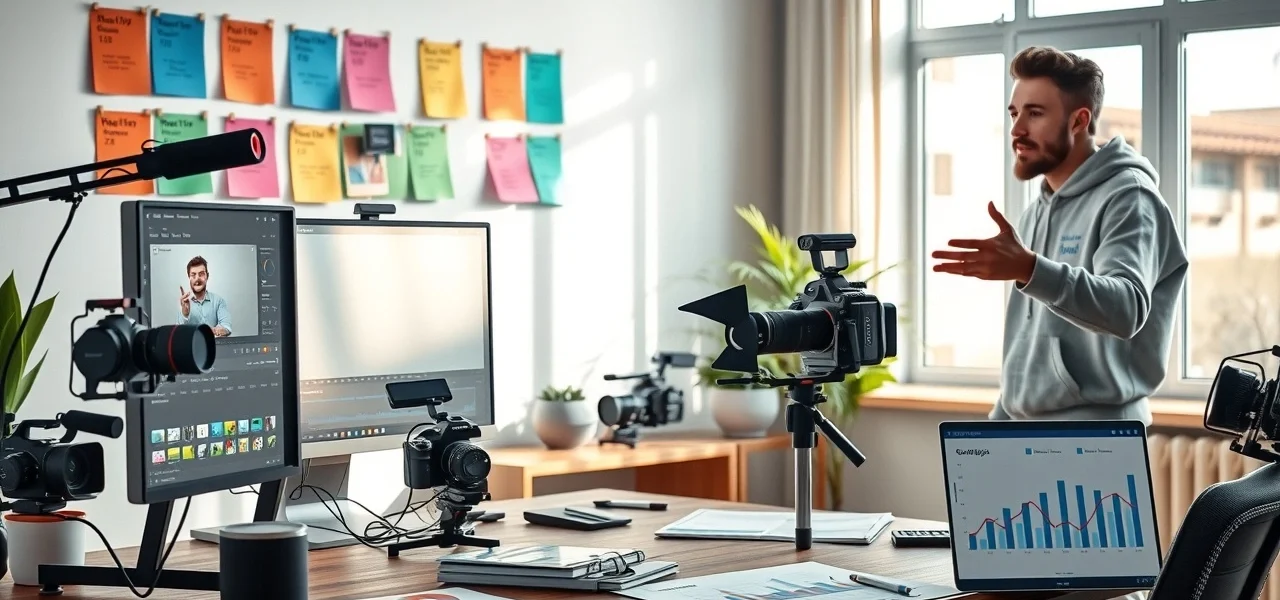 Un espace de travail moderne pour la création de vidéos engageantes.