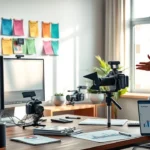 Un espace de travail moderne pour la création de vidéos engageantes.