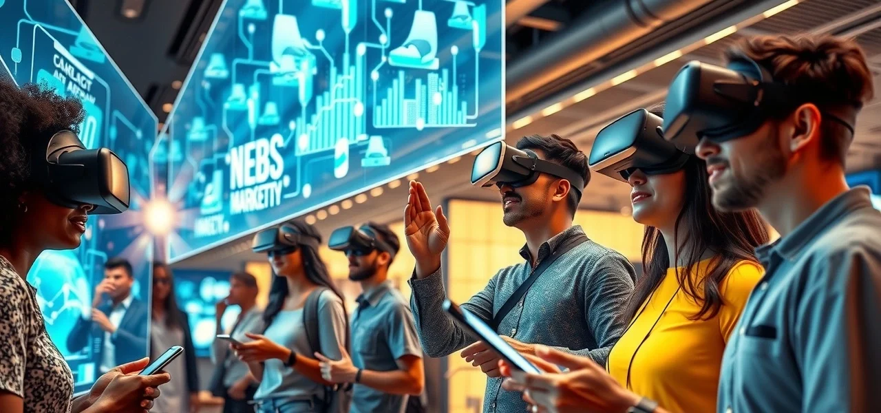 Une scène photoréaliste montrant l'impact des technologies immersives sur l'engagement client dans le marketing digital.