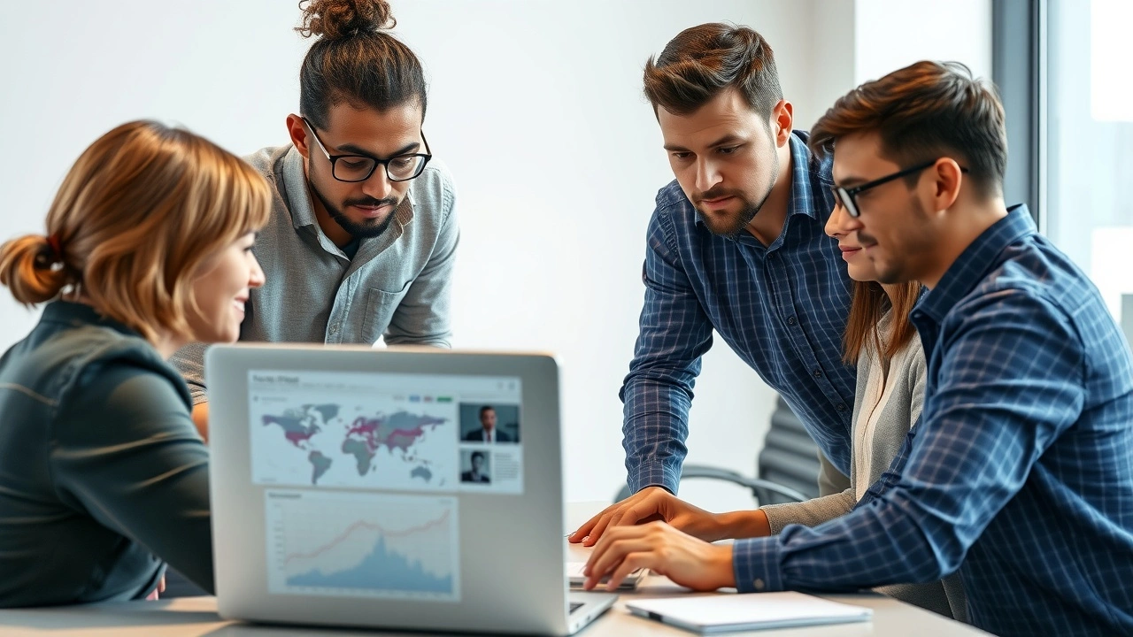 groupe divers de personnes analysant des statistiques de site web