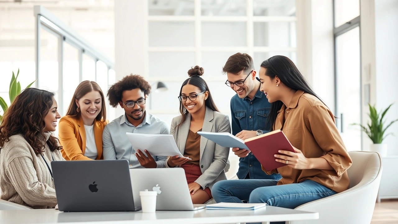 groupe de personnes discutant autour d'un bureau
