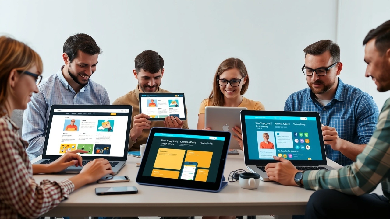 groupe de personnes utilisant des animations web sur des appareils
