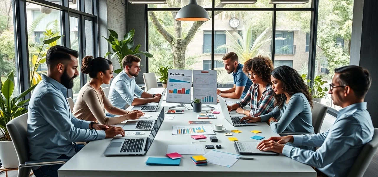 Une image illustrant une equipe diverse travaillant sur une strategie de contenu