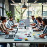 Une image illustrant une equipe diverse travaillant sur une strategie de contenu