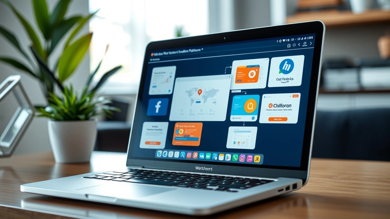 ordinateur avec plateformes de création de sites web affichées