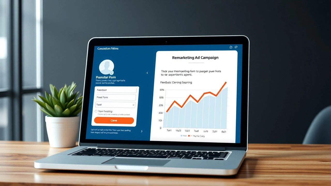 ordinateur avec formulaire de feedback et graphique de remarketing