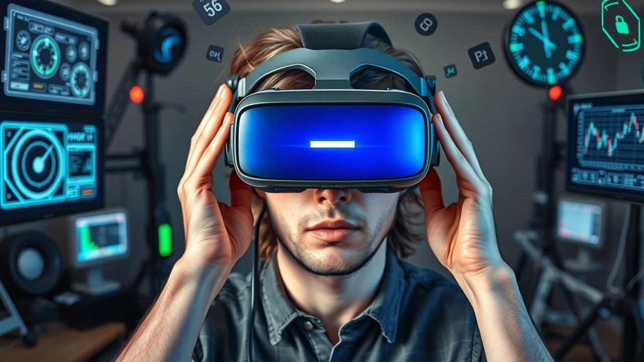 Person avec un casque de realite virtuelle frustré par des obstacles technologiques